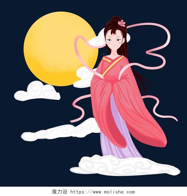 中秋 中秋节七夕月亮手绘中秋节人物月亮素材